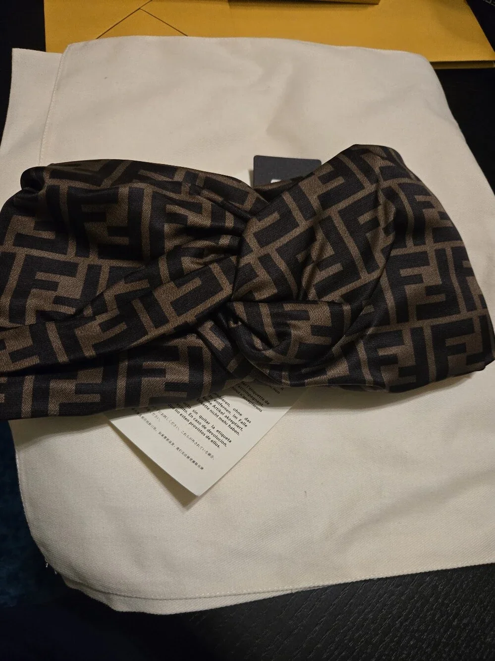 Fendi Black & Brown FF Monogram Silk Headband